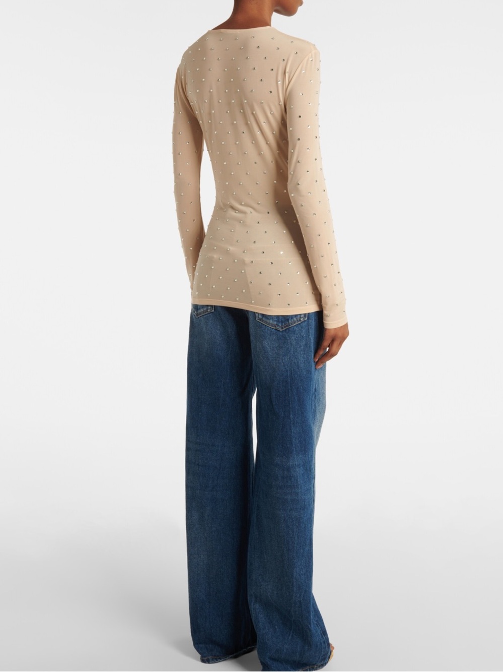 Paco Rabanne Beige Sheer Embellished Long Sleeve Top NWT size 40
